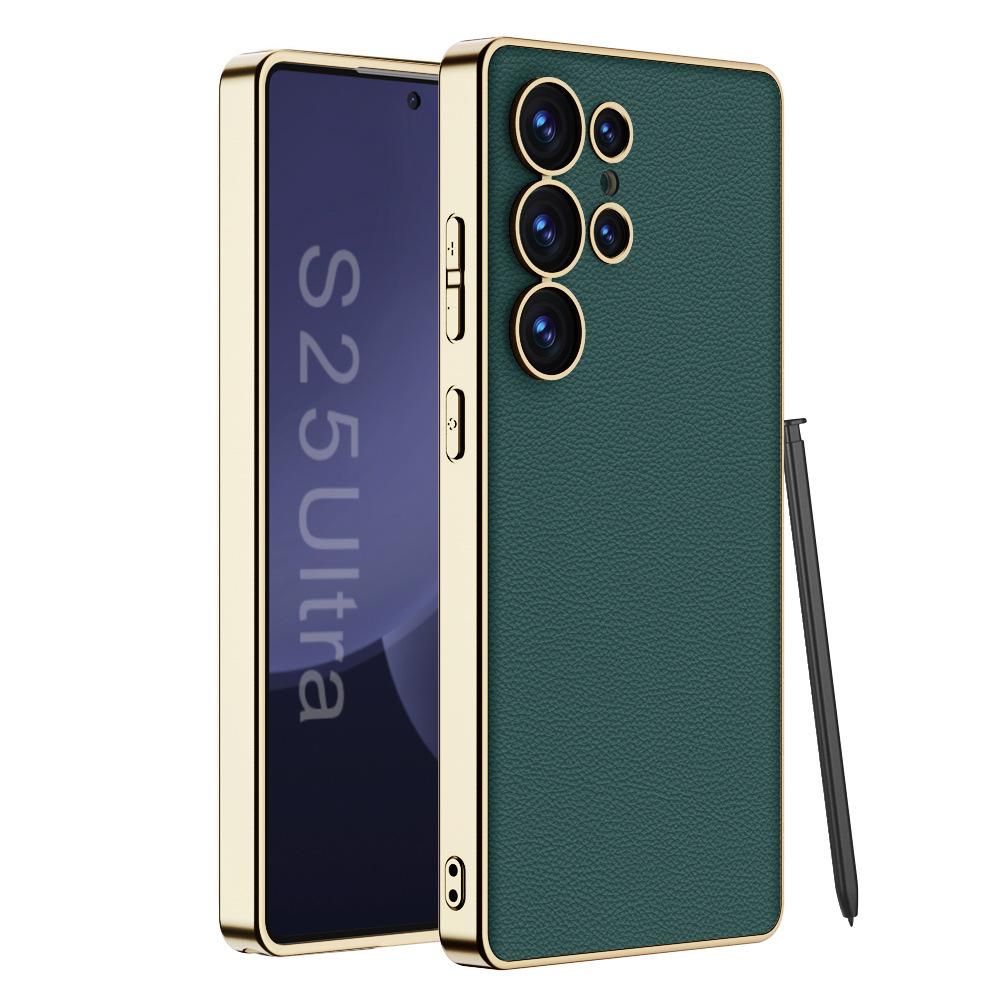 Чехол для мобильного телефона Samsung S25 Ultra Гальванический Однотонный Кожаный Защитный Чехол S25 Простой Чехол для Мобильного Телефона с Защитой от Падений