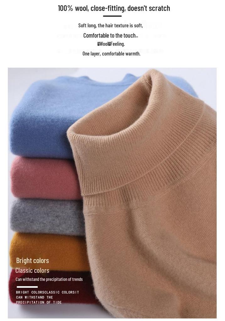 2025 Women's Pure Wool High Neck Short Cashmere Knit Sweater - Autumn/Winter Loose Fit