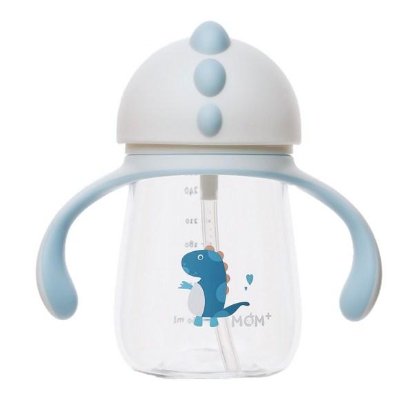 Непроливаемая соломенная чашка Mom Plus из тритана с динозавром, 260 мл, синяя, 1 шт.