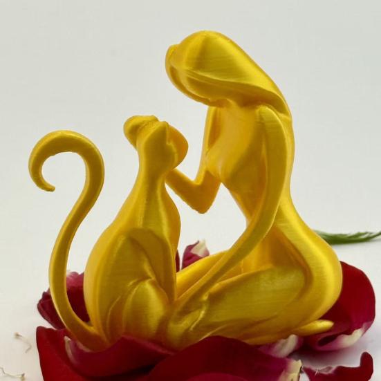 Абстрактная Женская Фигурка Кошки Напечатанная на 3D Принтере Статуэтка Женского Котенка Скульптура Украшение для Дома Офиса Настольное