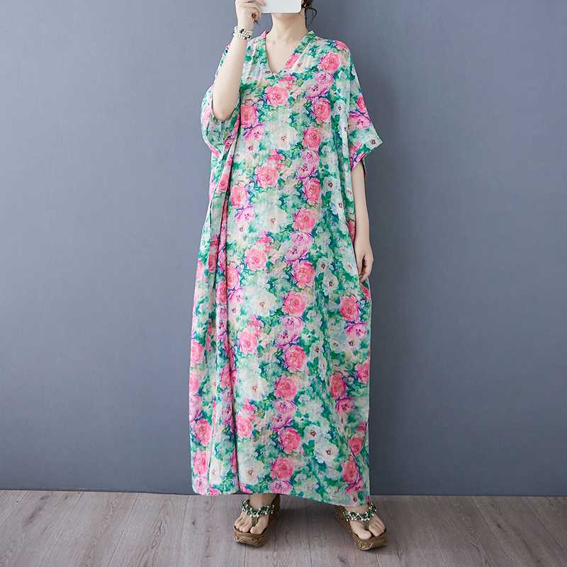 Летнее цветное дорожное платье с V-образным вырезом в стиле ретро, длинная юбка, хлопок-лен