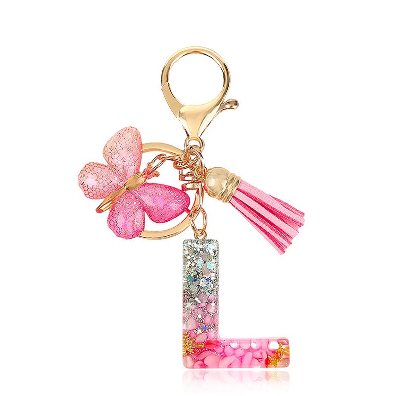 AZ Dreamy Sequin Letters Брелок для женщин Подвеска-бабочка с кисточками Инициал Брелок для кошелька Подвеска для сумок Амулеты Автомобильный брелок