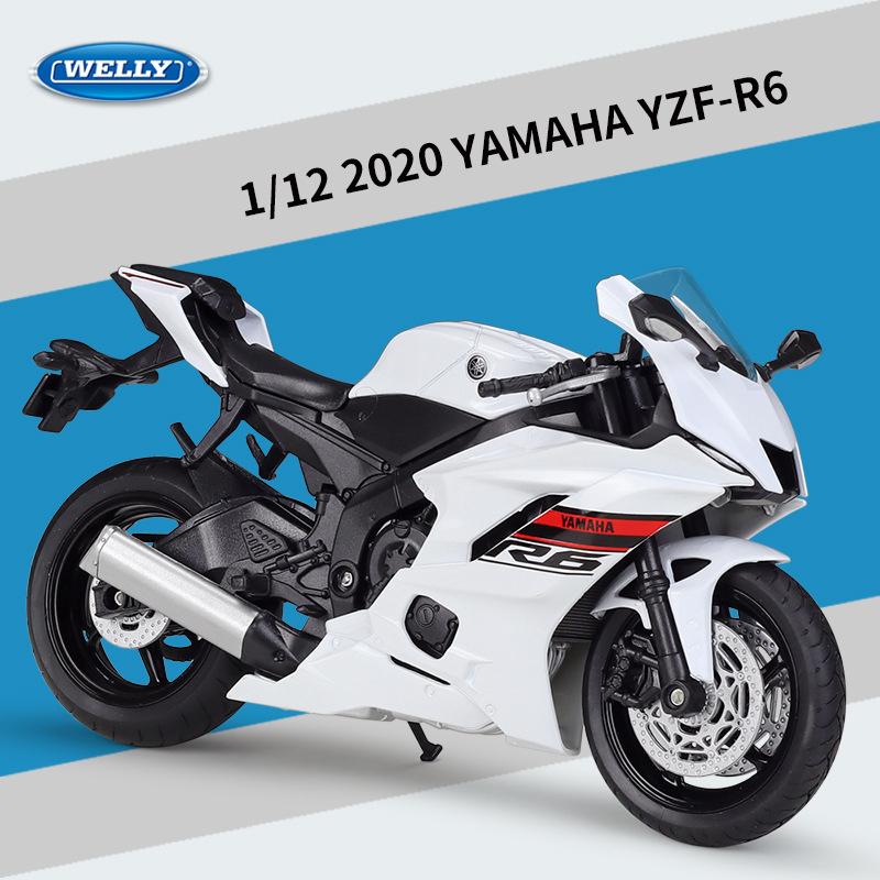 1/12 Scale Welly 2020 YAMAHA YZF-R6 Alloy Motorcycle Model Diecasts Metal Toy Vehicles Motorcycle Model High Simulation Collection Childrens Gifts