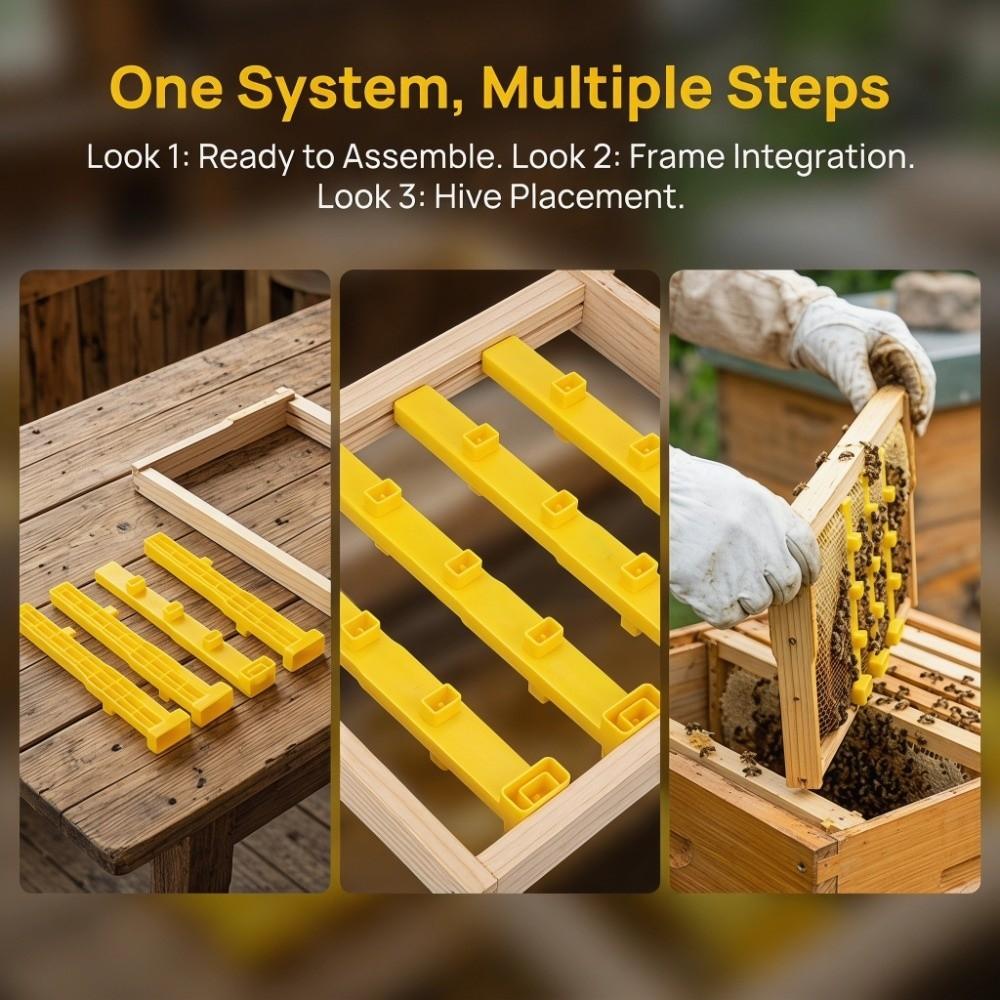 4Pcs Yellow Queen Rearing Frame Bar Plastic Queen Rearing Kit Apiary Management