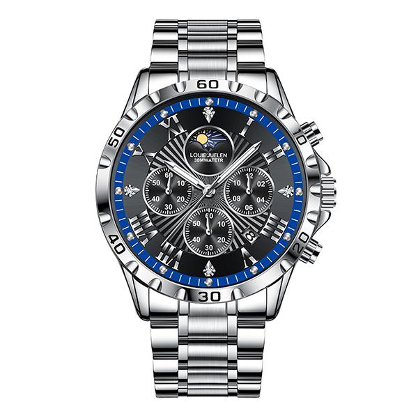LOUIE JUELEN 45MM Men's Business Coin Alloy Case Wristwatch Pointer Simple Multi-Function Luminous Waterproof Quartz Watch