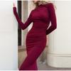 Женское модное высококачественное облегающее платье с длинными рукавами и круглым вырезом на весну-осень 2025 года, женские уличные вечерние длинные платья