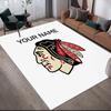 Custom Name,Chicago Blackhawks Home Sofa Decoration for Living Room & Bedroom, Non‑Slip Play Flannel Floor Mat for Game Room
