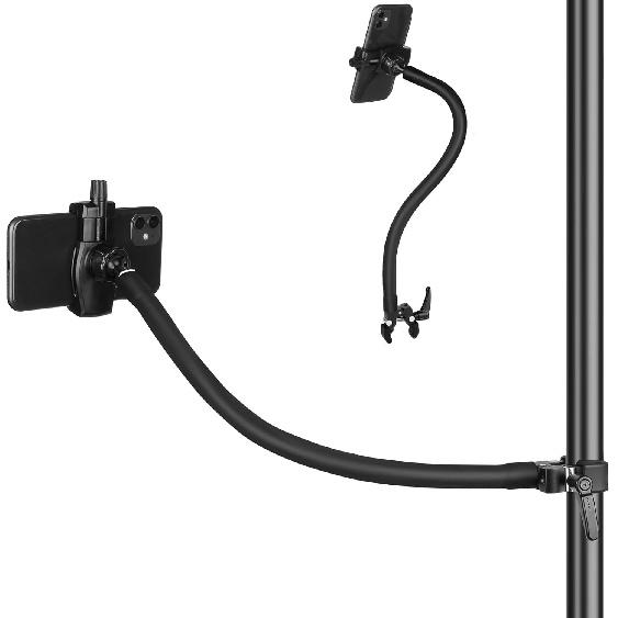 Gooseneck Phone Holder For Mic Stand/Music Stand/Stroller/Treadmill/Spin Bike/Exercise Bicycle,50 Cm Long Flexible Gooseneck Arm Super Crab Clamp