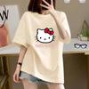 Sanrios 2026Summer New Collection HelloKitty Cartoon Print Pure Cotton Fitting Breathable Womens ShortSleeved TShirt