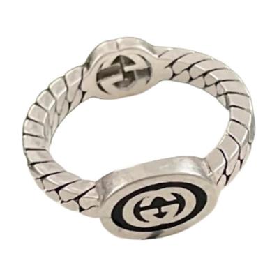 Серебряное Кольцо с Переплетающимся Логотипом Double G Тонкое Винтажный Стиль Блестящее Серебро 925 Пробы Женские кольца 678654-J8410-8191