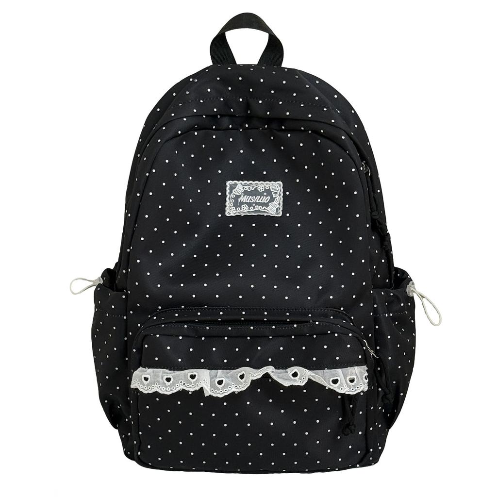 Schoolbag, Japanese-style girl's polka dot backpack, women's large capacity lightweight student backpack, cute cartoon new versatile backpack