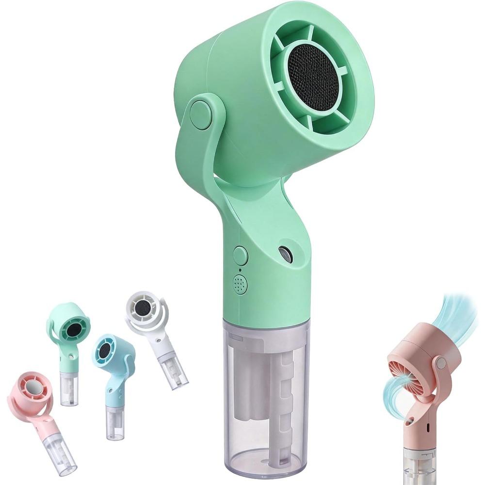 Handheld misting fan, rechargeable battery powered, portable, three wind speeds, 55ml water tank, 360° rotation.