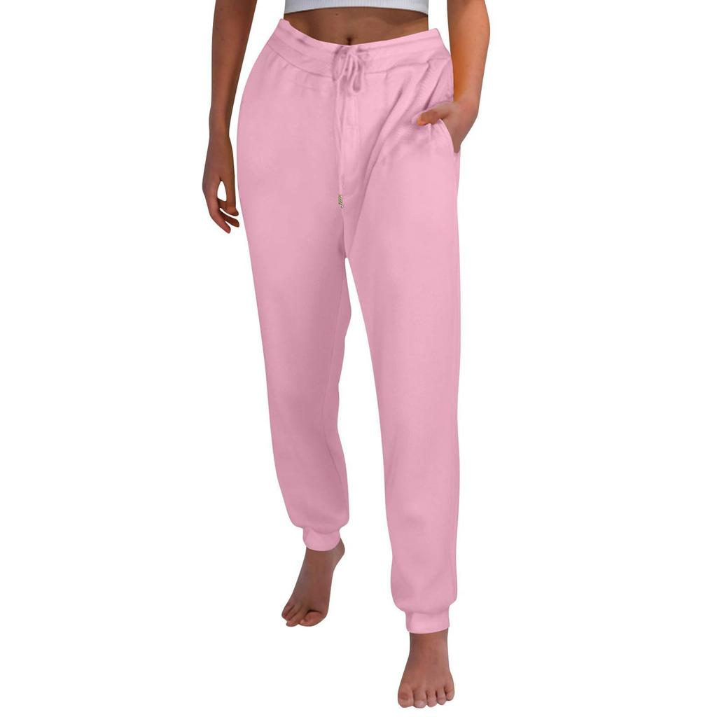 Women Elastic High Waist Pant Casual Active Fit Wide Leg Long Pants Trousers With Pockets