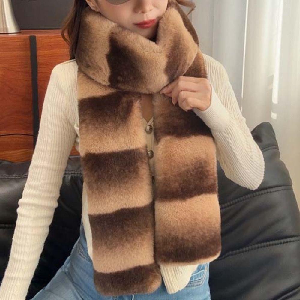 Soft Striped Fur Scarf Thick Contrast Tippet Fluffy Fleece Wrap Plush Long Muffler Skiing Resort
