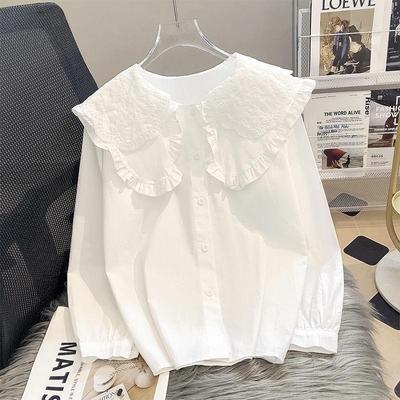 Женская белая блузка с кружевным воротником Питер Пэн, в корейском стиле, с длинным рукавом, Осень/Весна 2023