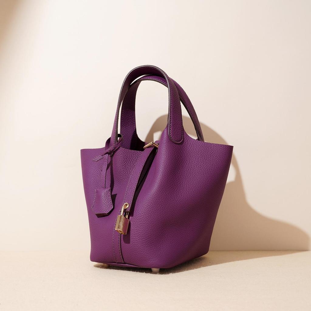 Genuine Leather Women's Bucket Bag Large Capacity Vegetable Basket Bag - NO LOGO