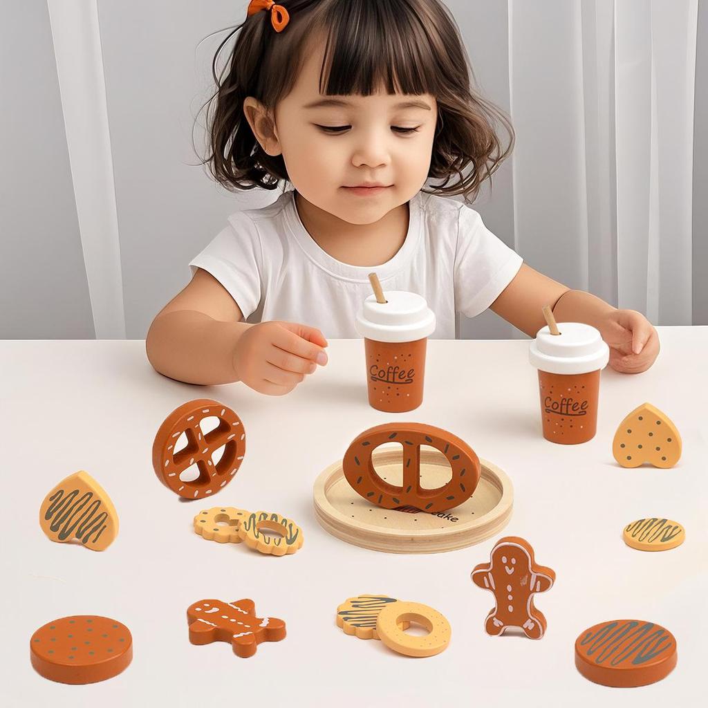 Wooden Afternoon Tea & Dessert Set for Kids - Cake, Cheese, Cookie, Coffee Toy