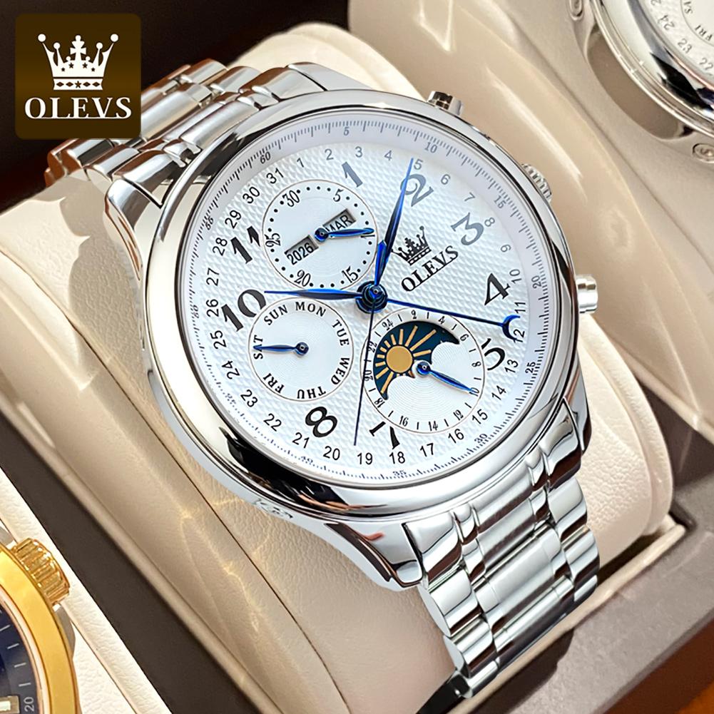 OLEVS 6667 Men's Watch Fashion Number Scale Mechanical Watch For Men Top Brand Original Moonswatch Waterproof Man Hand Clock