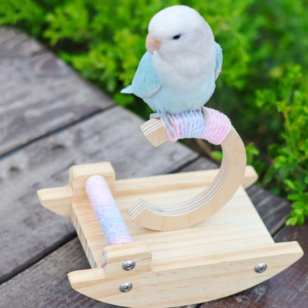 Wear-resistant Parrot Perch Stand Wooden Bird Training Stand Rocking Parakeet Toy  Relieve boredom