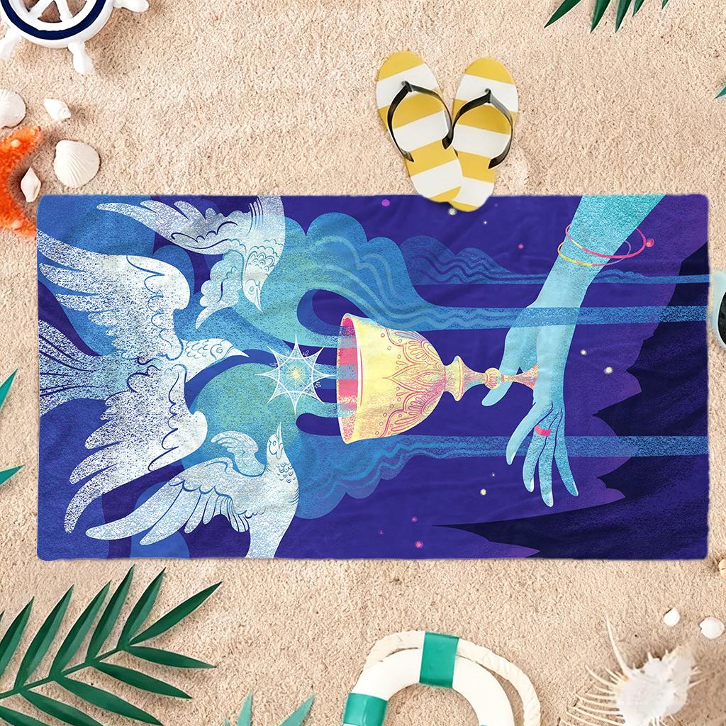 Tarot Style Beach Towel Flowing Water and Freedom Quick-drying Towel Suitable for Seaside Pool Camping Yoga For Family Friend