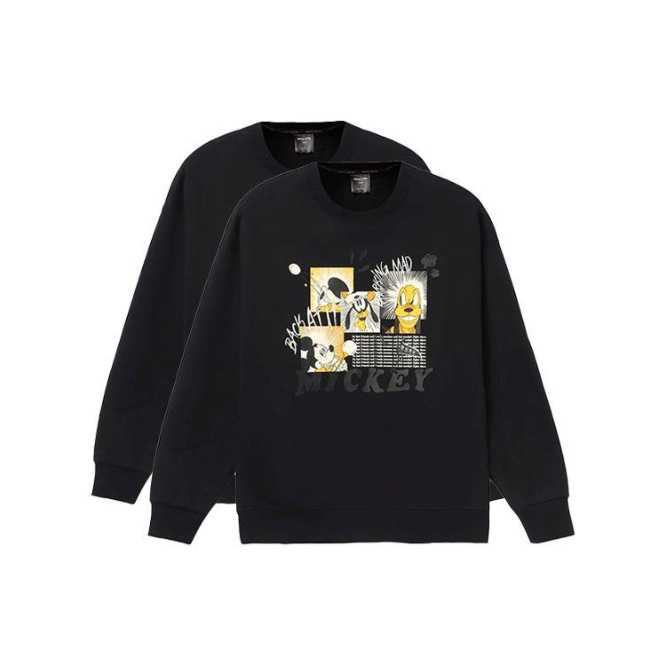 Li Ning X Disney Collaboration Sports Trend Series Cartoon Print Loose Fleece Crewneck Sweatshirt Unisex Sweatshirt Black AWDR685-3