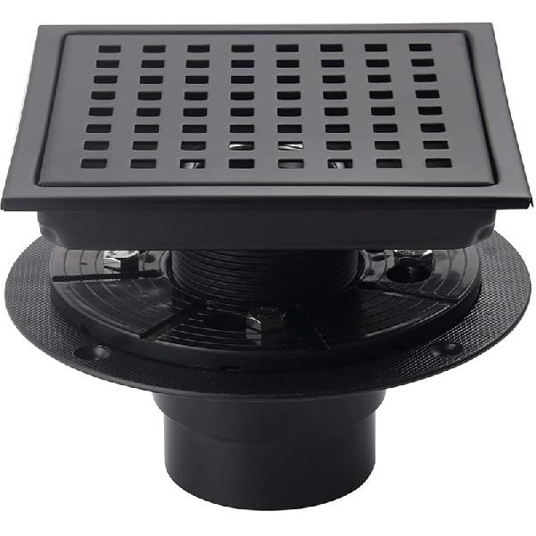 6 Inch Shower Drain Brushed Nickel Square with Adjustable Shower Drain Base Flange SUS304 Stainless Steel Floor Drain Cover Removable Mesh Grille