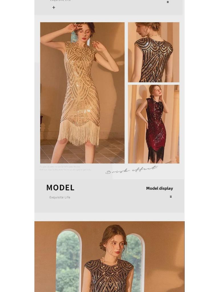 Sequined Gatsby Tassel Evening Dress: Retro Ball Gown for Banquets and Dance