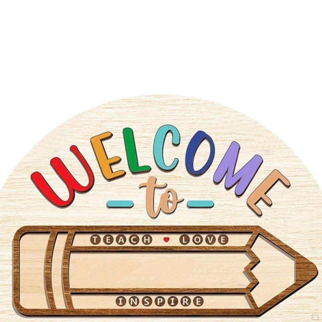 5x Front Door Sign Welcome for Classroom Round Back To School, Wood Hanger Indoor