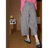 Coolhut Plaid Patchwork Design Casual Pants for Women 2025 Summer New Loose Wide-Leg Cropped Pants