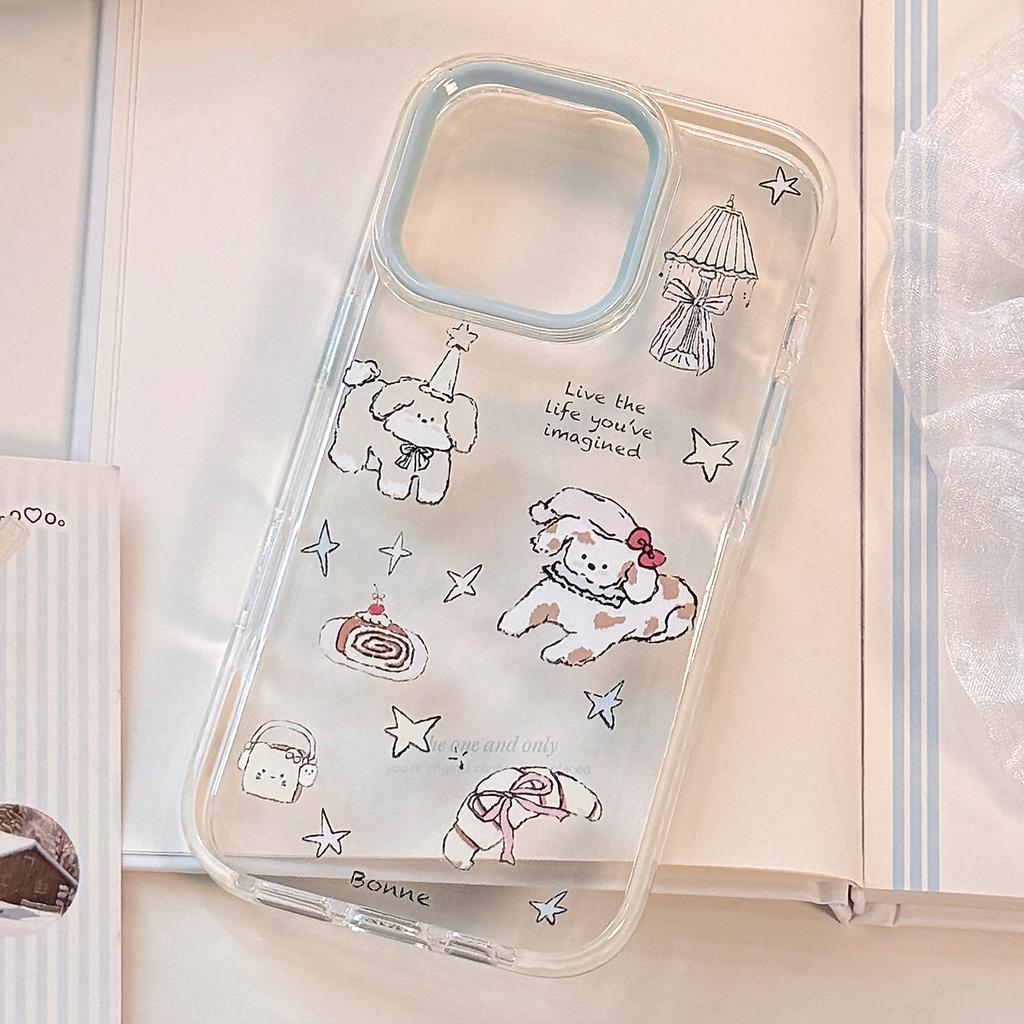 Cartoon Illustration Puppy Suitable for Apple 16 Mobile Phone Case 14 Niche Doodle IPhone 15 Promax Transparent 11 Soft