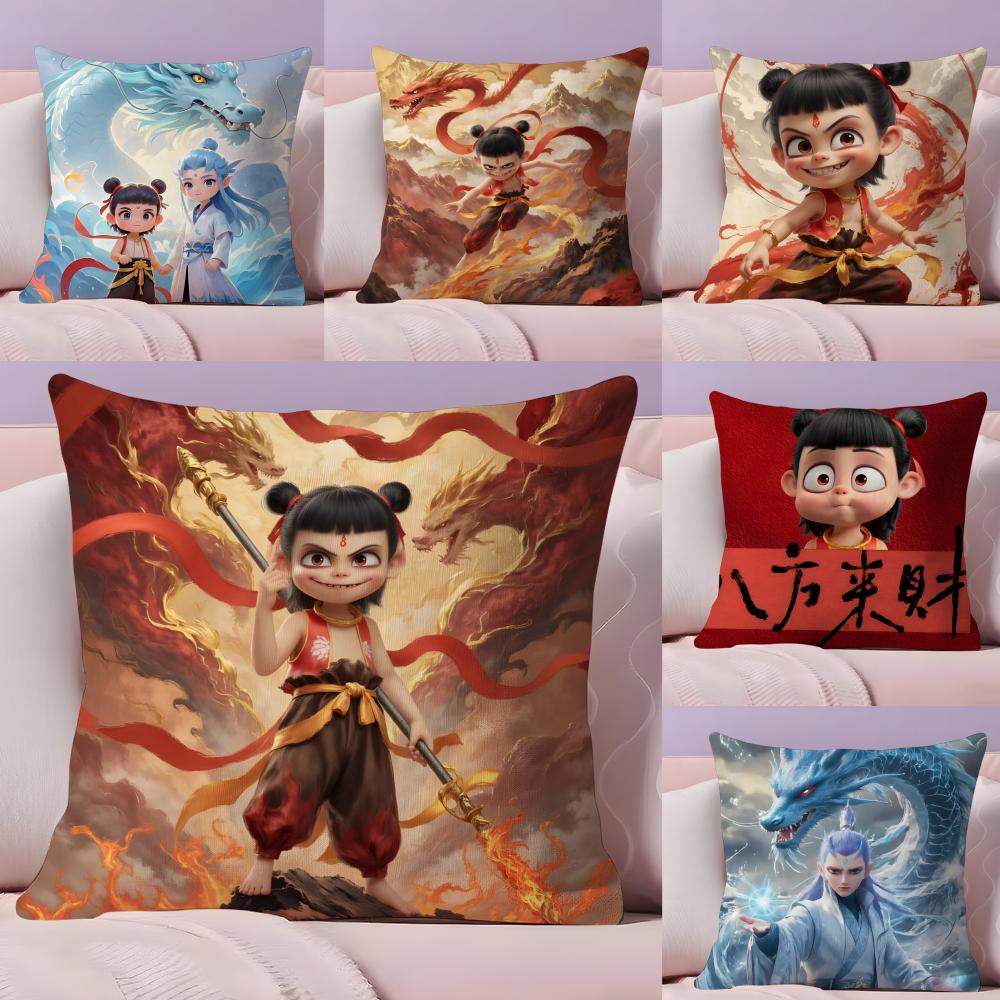 Chinesestyle Cartoon Art Film NNe Zha Pillow Case Silky Short Plush With Invisible Zipper Dustproof Sofa Cushion Cover
