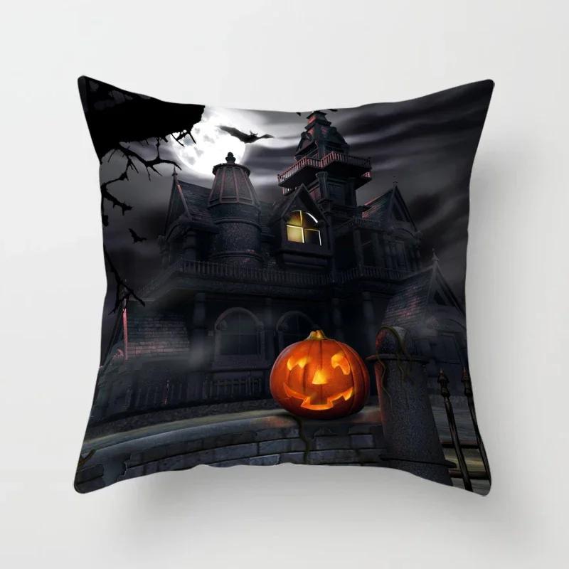 Halloween Horror Pumpkin Bat Print Pattern Cushion Cover Home Living Room Sofa Decoration Polyester Zipper Pillow