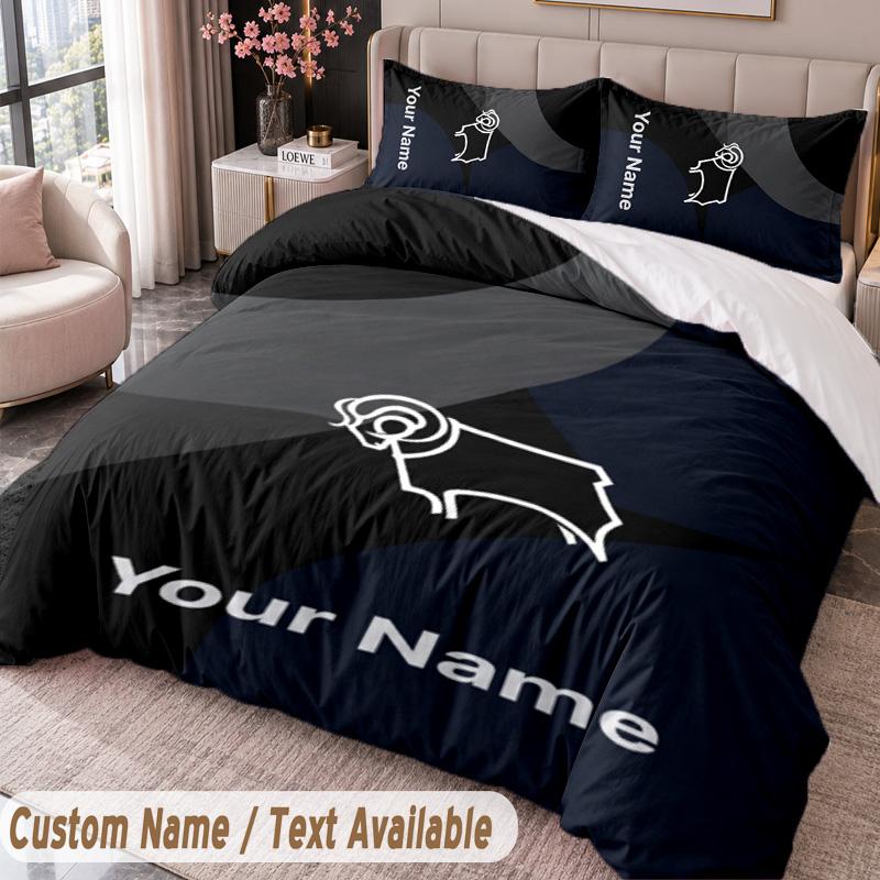 Derby County Printed Bedding Set Custom Name Text 1 Duvet Cover 2 Pillowcases For Bedroom