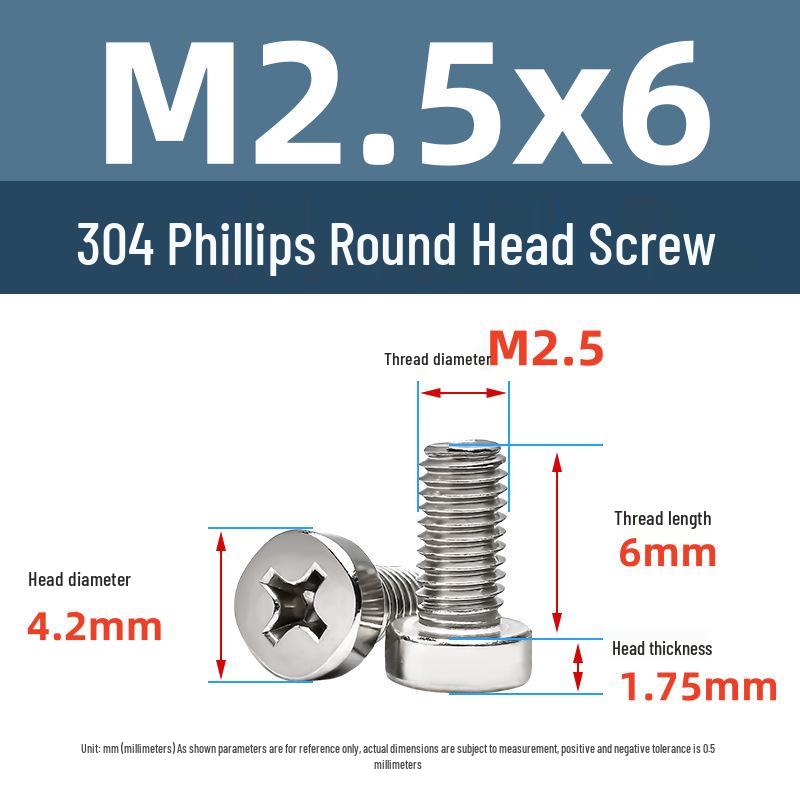 Yigu 304 Stainless Steel Phillips Round Head Machine Screws M2.5-M5