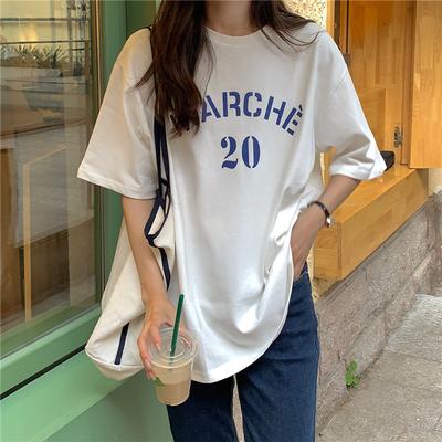 Хлопковая летняя свободная футболка с короткими рукавами с принтом, студенческая, с буквами, корейская версия, круглый вырез, пара, топ INS, женский топ