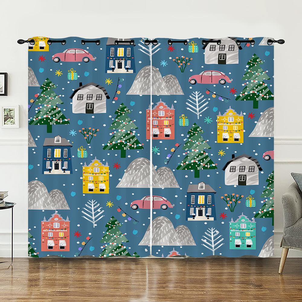 Шторы Рождественская Иллюстрация 3D Цифровая Печать Светонепроницаемая Штора Перфорированная Спальня Гостиная