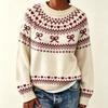 Womens Oversized Knit Sweater With Fair Isle Embroidery Crew Neck Long Sleeve Pullover