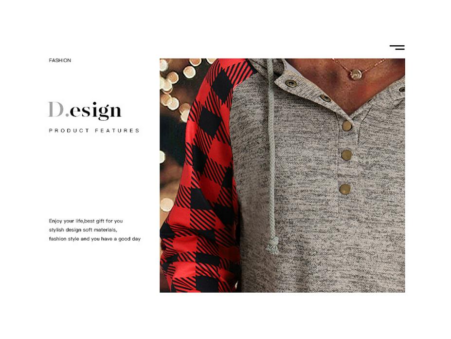 Shiying Плед Колорблок Вафельный Свитшот - Женский Повседневный Осенне-Зимний Топ на Пуговицах