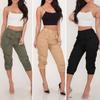Mid-Rise Elastic Waist Ruched Capri Pants Women Mid-calf Sports Pockets Cargo Pants Female Clothing