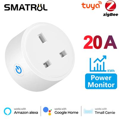 Монитор мощности 20a 16a Tuya Smart Zigbee, розетка, беспроводная розетка для Великобритании с мониторингом энергии, работает с Alexa Google Home
