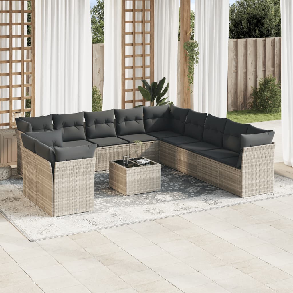 12 Piece Garden Sofa Set with Cushions Light Grey Poly Rattan