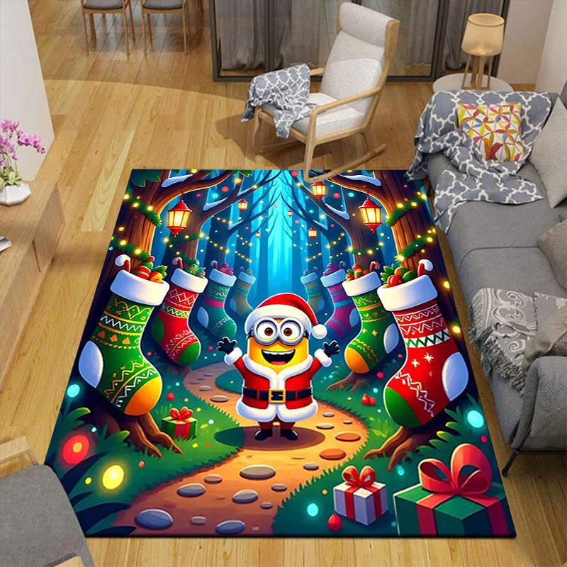1Pc Christmas Minions Celebration Rug Office Carpet Indoor Outdoor Doormat Nonslip Soft And Comfortable Living Room Christmas Halloween Gift D91851