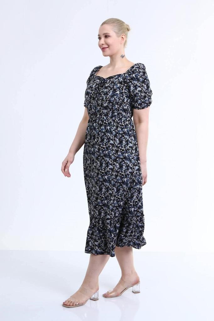 Женское платье большого размера с воротником и детальными рукавами принцессы