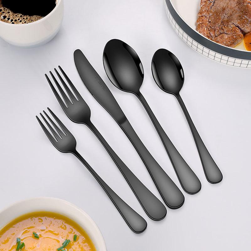 Набор столовых приборов из нержавеющей стали: Нож, Вилка, Ложка для Дома, Отеля, Западного Ресторана, включая Стейковый Нож и Вилку, Суповую и Столовую Ложку с Длинной Ручкой.