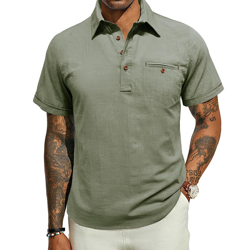 Мужская летняя гавайская пляжная рубашка с коротким рукавом в европейском и американском стиле, футболка с отложным воротником, удобный хлопковый льняной топ