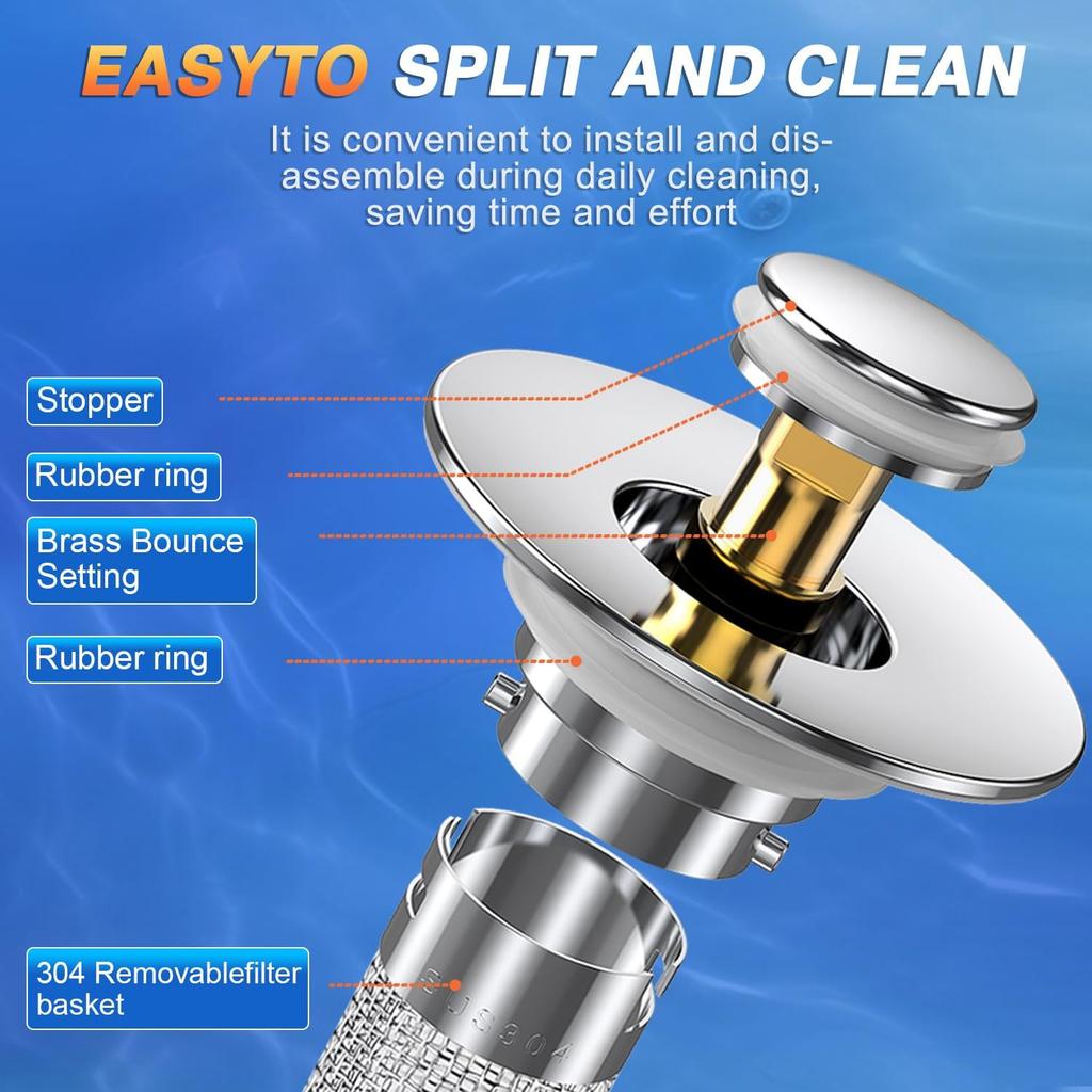 Bathroom Sink Stopper Hair Catcher, Pop-up Sink Drain Strainer with Removable Stainless Steel Strainer Basket Hair Catcher, Bathroom Sink Strainert.