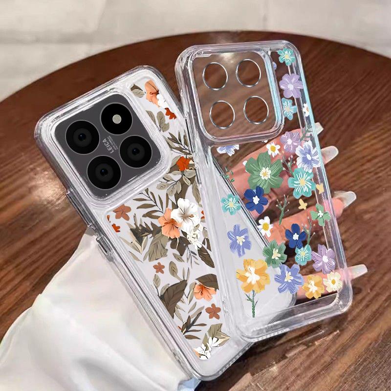 Противоударный чехол для Xiaomi 14t 13t Poco X6 X5 F6 Pro Remdi Note 14 13 12 11 10 Pro с цветочным узором, мягкий силиконовый прозрачный чехол против падения