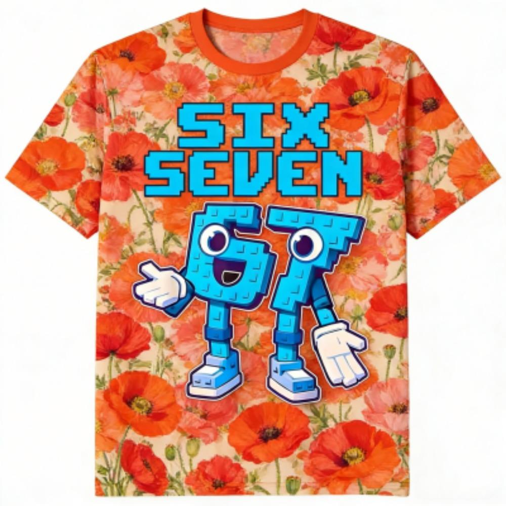 Fashion Kids T-Shirt 67 Six Seven Flower Print Boy and Girl Tees Top Summer Short Sleeve O Neck Casual Outdoor Kids Clothing