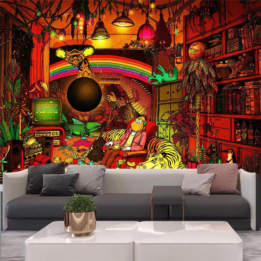 Настенный фоновый тканевый гобелен с вороной, медитация, психоделический рунный художественный настенный психоделический абстрактный гобелен