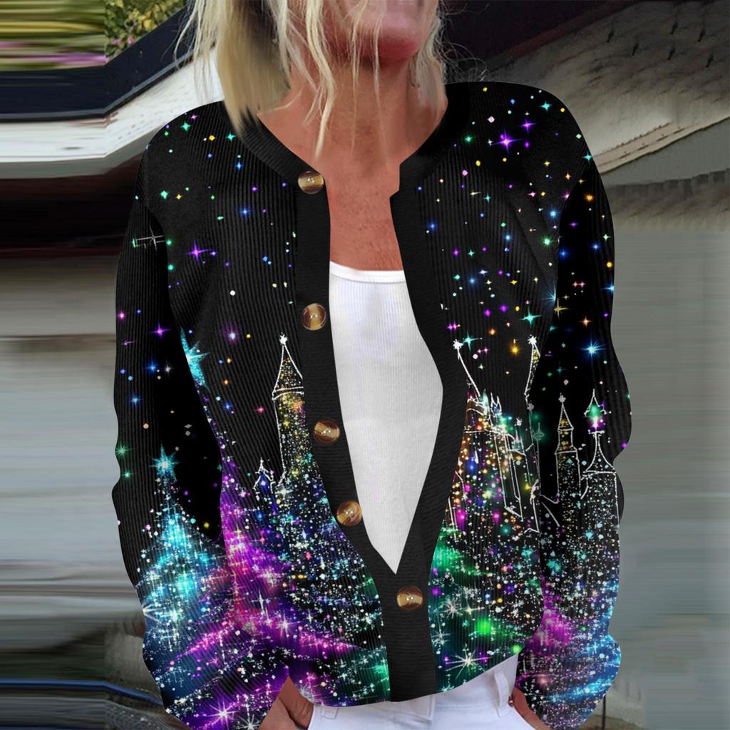 Women's Fashion Long Sleeve Christmas Snowman Snowflake Print Jacket Cardigan